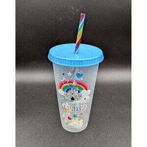 Disney World Tumbler w/ Straw Plastic Castle Be Your Own Rainbow Pride 26 oz NWT